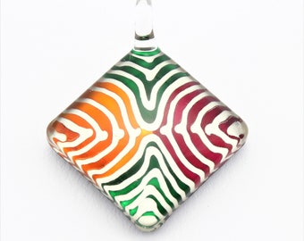 Multi Coloured Diamond Glass Pendant Necklace, Glass Art