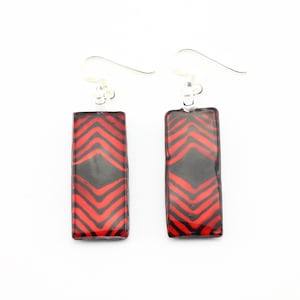 Red Black Chevron Glass Earrings, Red Black Earrings, Stripy Earrings, Glass Art