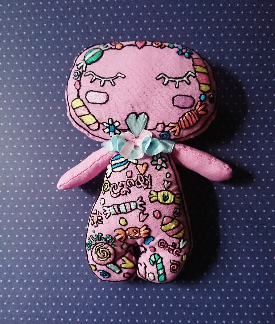 10 Inch Candy Doodle Dolly Handmade Hand Embroidered Art Etsy