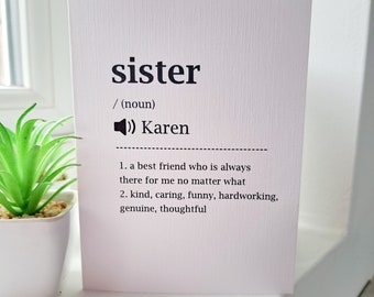 Carte d'anniversaire personnalisée pour sœur, Carte d'anniversaire avec le nom de la sœur, Carte d'anniversaire pour sœur, Sœur, Joyeux anniversaire ma sœur