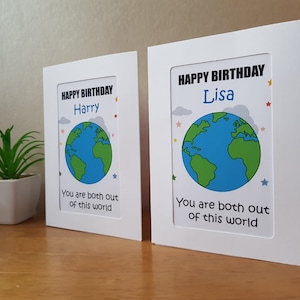 Set of 2 - Personalised Twin Birthday Card, Personalised Twin Greeting Card, Twins Card, Twin Gift, Happy Birthday Twin, Twin Birthday Card,