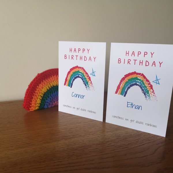 Set of 2 - Personalised Twin Birthday Card, Personalised Twin Greeting Card, Twins Card, Twin Gift, Happy Birthday Twin, Twin Birthday Card,