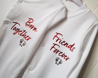 Born Together Friends Forever Babygrows, Tvillingkläder, Unisex Babypresenter, Tvillingbebisar, Present till Tvillingpojkar, Present till Tvillingflickor, Tvillingset