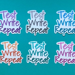 Test Write Repeat Waterproof Matte Sticker; diagnostician, school psychologist, evaluator, report writing, testing