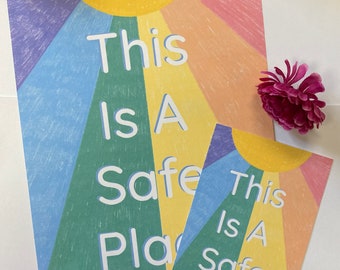 This Is A Safe Place Rainbow Counselor/Psychologist/Therapist Printable Digital Download 4X6 & 8X10