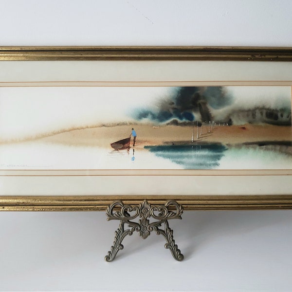 Signed Jim Spencer Original Watercolour depicting a beach scene landscape framed painting vintage home decor Christmas new home gift idea