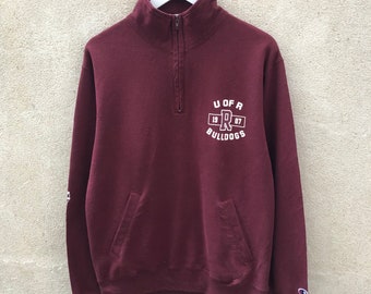 Vintage 90s Champion University REDLANDS BULLDOGS Red Quarter Zip Sweatshirt Pullover Logo - Size M