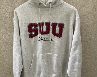 Vintage 90s Champion SOUTHERN UTAH University Thunderbirds Hoodie Sweater Big Spellout Embroidered Gray Pullover Logo - Size S