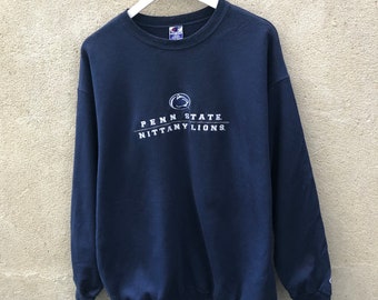 Vintage 90s Sweatshirt Champion University Embroidered Spellout PENN STATE Nittany Lions Navy Round Neck Pullover Logo - Size L