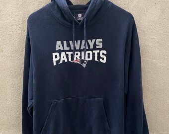 Vintage NFL New England PATRIOTS Hoodie Sweater Navy Blue Always Patriots Pullover Logo Team Apparel - Size M