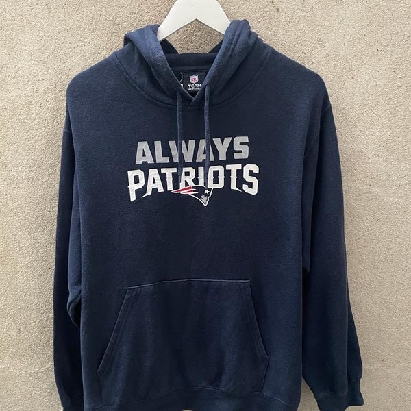 Vintage NFL New England PATRIOTS Hoodie Sweater Navy Blue Always Patriots Pullover Logo Team Apparel - Size M