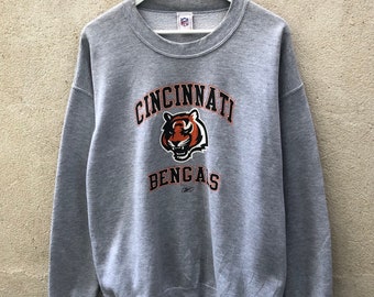 Amazing Vintage 90s NFL Sweatshirt Cincinnati Bengals Round Neck Gray Reebok Pullover Logo - Size L