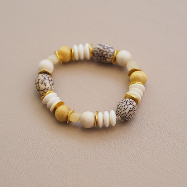 Armband Damen,Armband gold, Armband aus Perlen, Armband aus Krobo Beads, Armband Naturstein