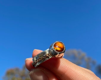 Fire Agate Sterling Silver and Gold Men’s Ring