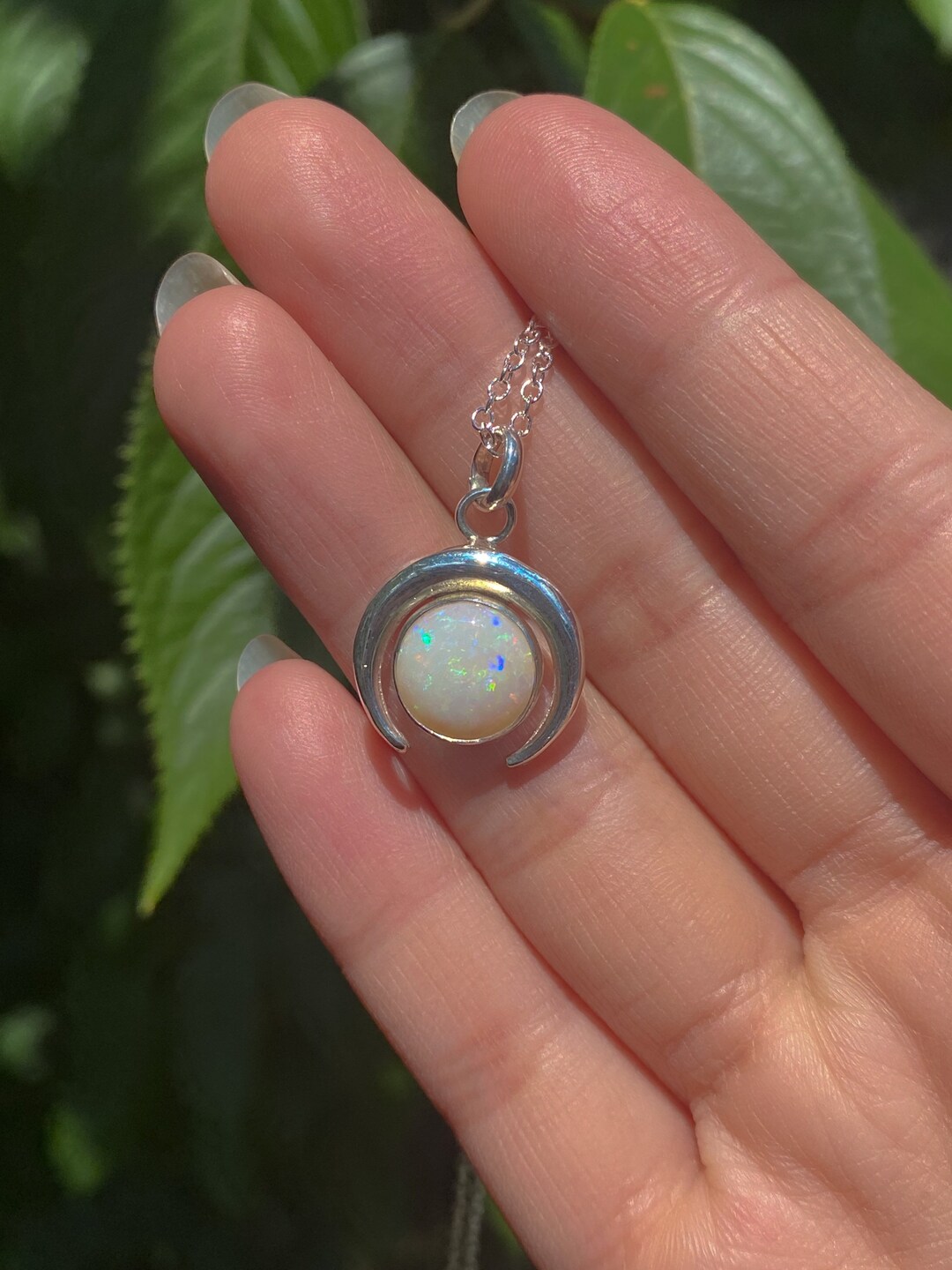 Natural Australian White Opal Moon Necklace Sterling Silver - Etsy