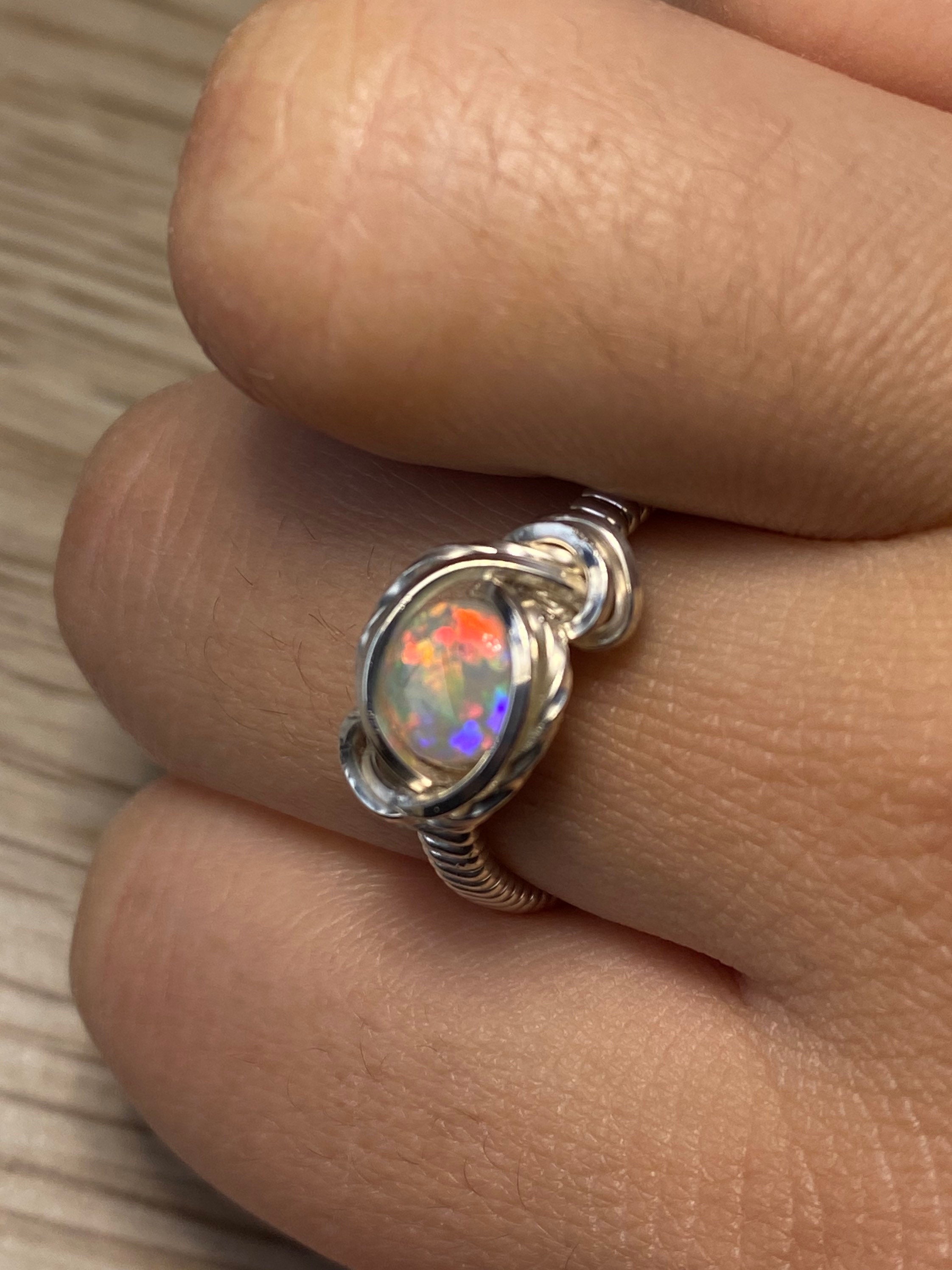 Australian Opal Wire Wrap Ring Size 6 Sterling Silver Etsy