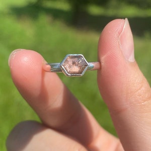 Natural Oregon Sunstone Hexagon Faceted Ring | Oregon Sunstone with Schiller | Sterling silver stackable ring | minimalist
