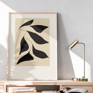 Modern Neutral Black and Beige Abstract Botanical Art Poster Print, Simple Scandinavian Art, Printable Downloadable Home Wall Art Decor