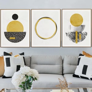 Set of 3 Mustard Art Prints, Printable Yellow Wall Art, Mustard and Grey prints, Downloadable Prints, Marble Wall Art, Minimalist Art Prints