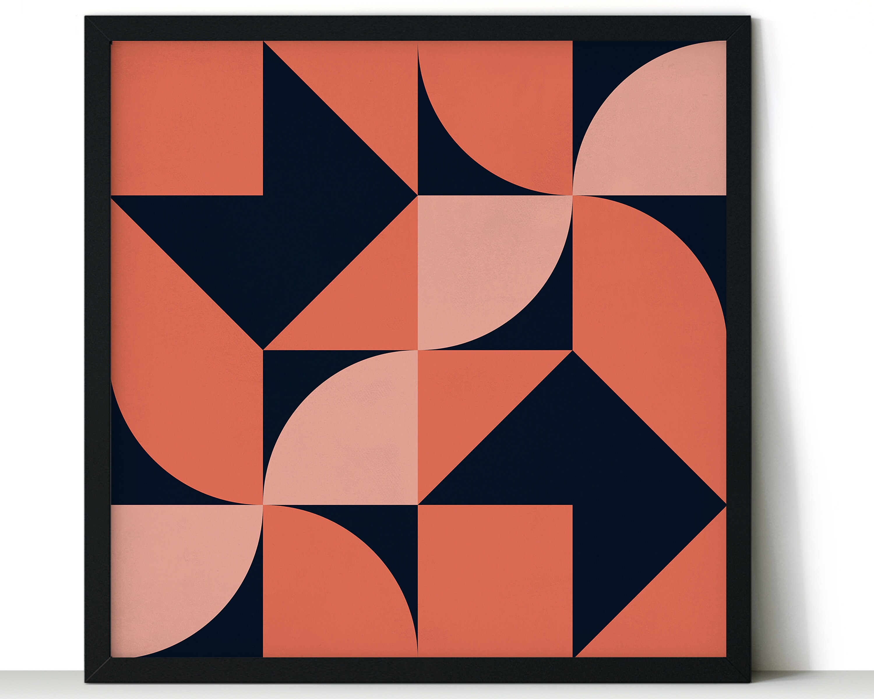 Navy Blue Orange Abstract Wall Art Minimalist Home Decor Etsy
