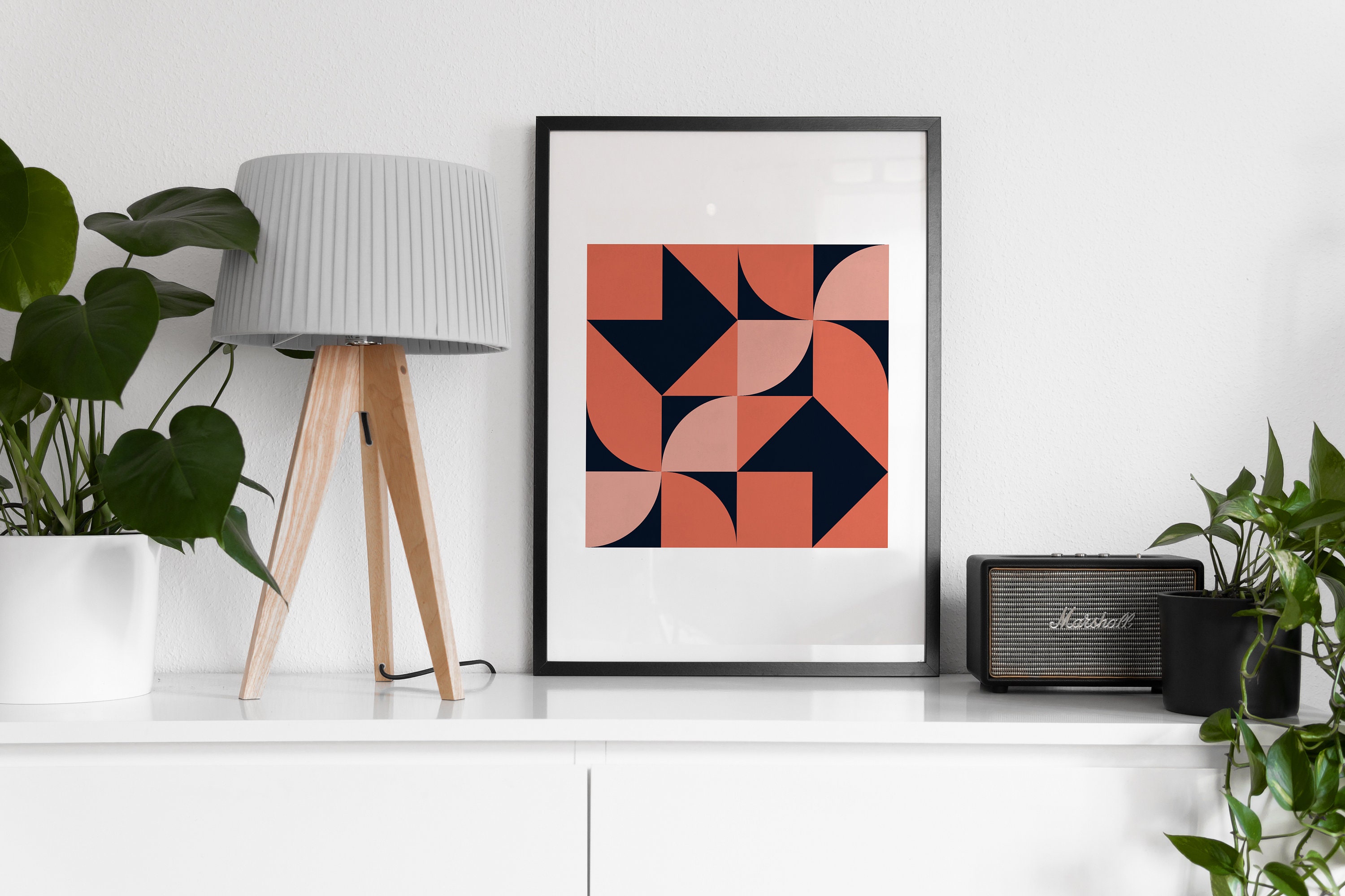Navy Blue Orange Abstract Wall Art Minimalist Home Decor Etsy