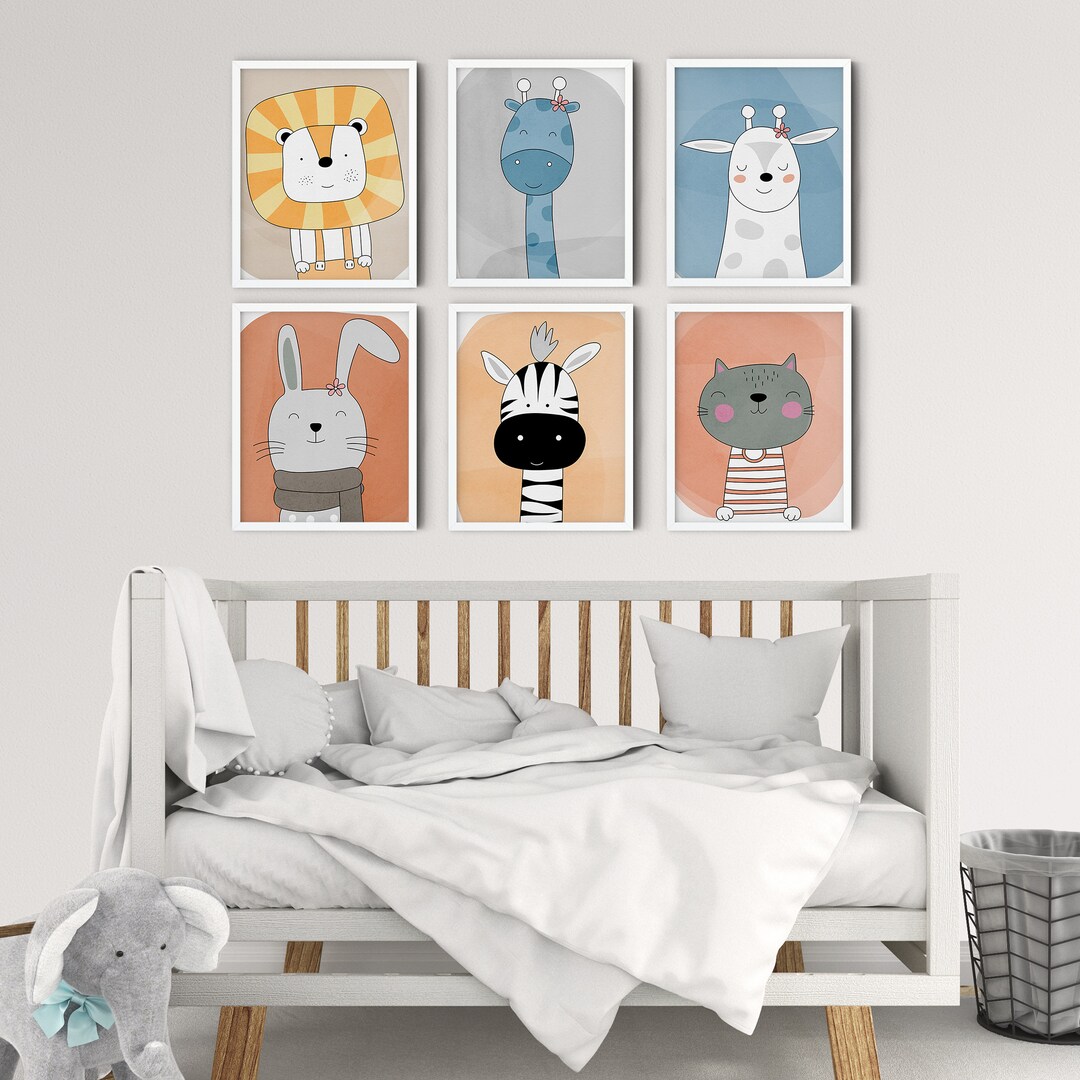 Nursery Wall Art Set of 6 Prints, Baby Animal Prints for Nursery, Kids ...