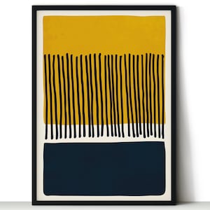 Mustard And Navy Blue Mid-century Abstract Wall Art Print, Modern Living Room Wall Art, Downloadable Prints, Giclée Bedroom Decor Wall Art