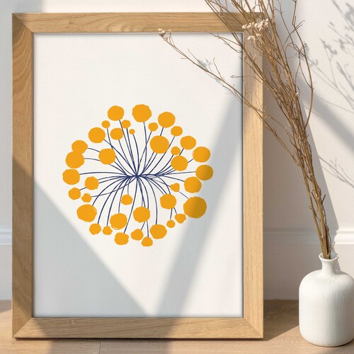 Blue and Yellow Wall Art Prints Scandinavian Print Blue Leaf Etsy