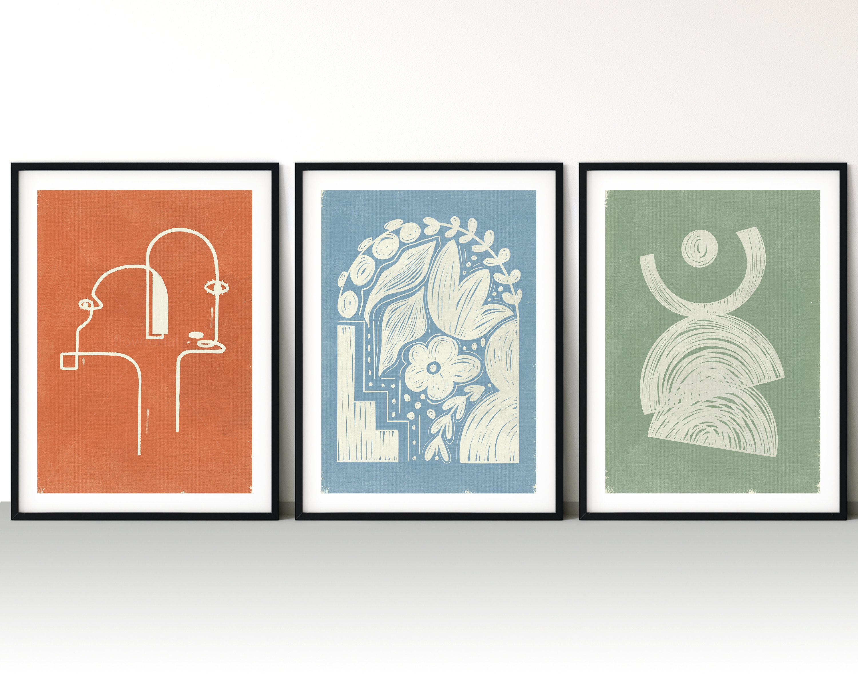 Mid Century Modern Boho Wall Art Printswall Art Set of 3 Etsy