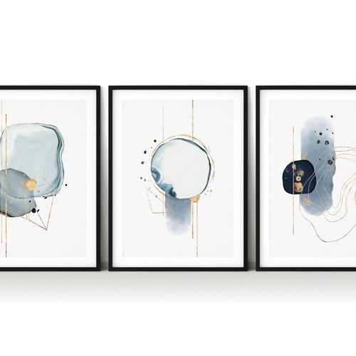 Abstract Art Print Set Set of 3 Prints Green and White Etsy