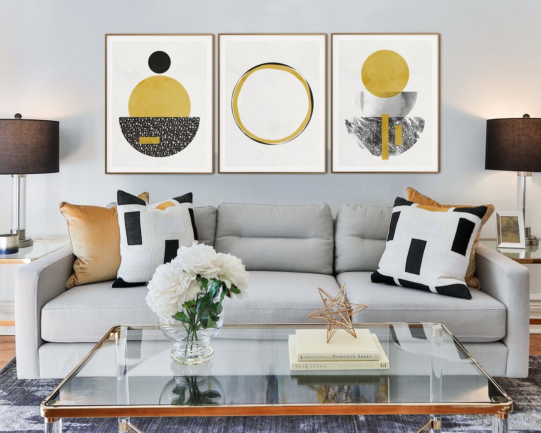 Set of 3 Mustard Art Prints, Printable Yellow Wall Art, Mustard and ...