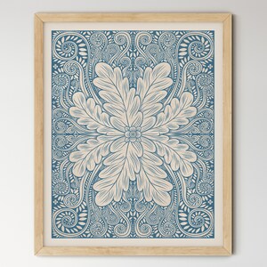 Blue Vintage Floral Wall Art, French Antique Wall Art, Floral Wall Decor Print, Downloadable Vintage Prints To Frame, Giclée Vintage Prints