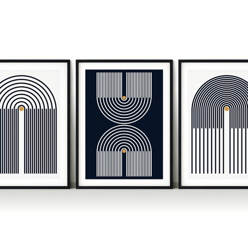 Abstract Wall Art Prints Mustard Yellow Royal Blue Set of Etsy