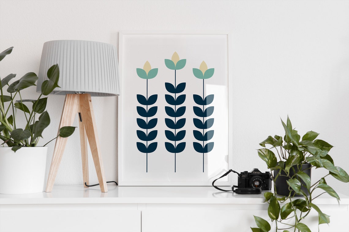 Abstract Wall Art Prints Sage Mint Green and Navy Blue Set Etsy