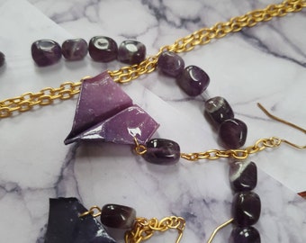 Origami Paper Plane Amethyst and Gold Earrings