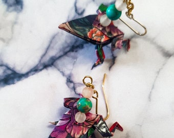 Floral Origami Frog Jasper Earrings