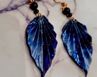 Sea Blue Origami Petal Earrings