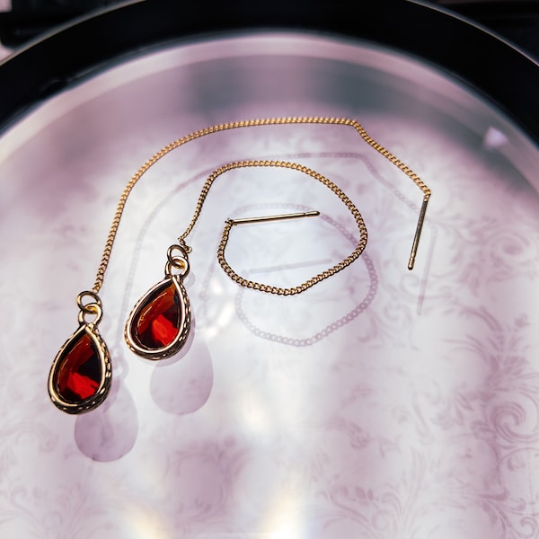 Blood Wine Red Glass Drop Earrings