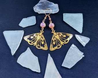 Harlequin Opal Glass Moth Earrings