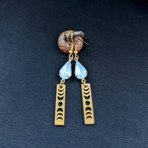 Moon Phases Celestial Earrings, Ethereal Aesthetic, Glass Gem, Whimsigoth, Astrology