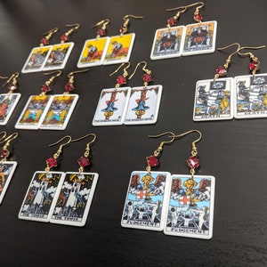 Major Arcana Tarot Card Earrings Red Glass Set A