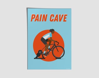 Pain Cave Print - Female - V2 - Indoor Cycling Print - Cycling Illustration - Cycling gifts - Turbo Trainer - Bike Poster - Zwift - A3/A4