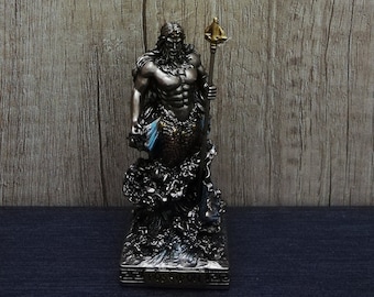 Bronze-Finish Poseidon Statue: Griechischer Gott des Meeres