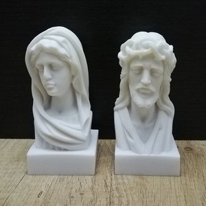 Jesus Christ Head Bust 12cm-4.72in & Virgin Mary -Madonna- 12.5cm-4.92in Alabaster Handmade Sculpture  Free Shipping - Free Tracking Number