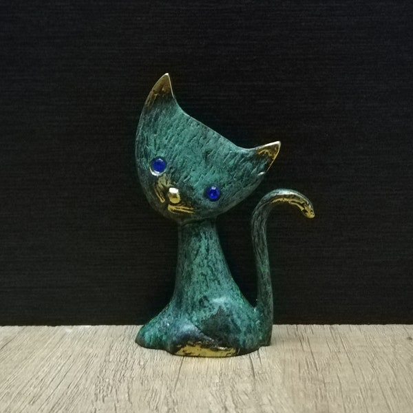 Cat Bronze Cute Small Animals Handmade Bronze Sculpture 9cm-3.54in  Free Shipping - Free Tracking Number