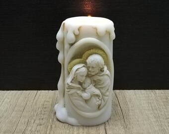 Candelabro de la Sagrada Familia hecho a mano: Escultura de alabastro