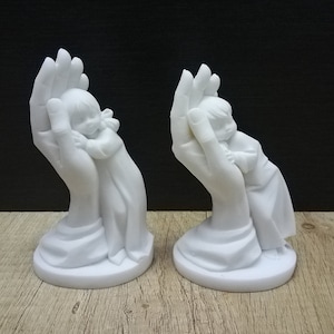 Angel Hand Protects Young Children 11 & 12cm Greek Handmade Sculpture White Cast Alabaster Free Shipping - Free Tracking Number
