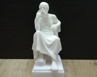 Socrates Sculpture: Handmade Greek Philosopher Statue, White Alabaster (5.5in)