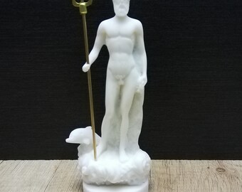 Handmade Alabaster Poseidon Sculpture: Greek Olympian God Statue (16cm)