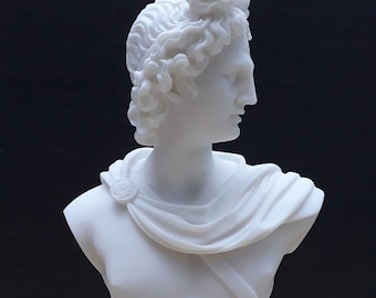 Apollo Bust: Greek Roman God Alabaster Sculpture (9.25In)